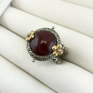 Barbara Bixby Ring Carnelian 18K Gold Sterling Silver Flower Floral Round size 8